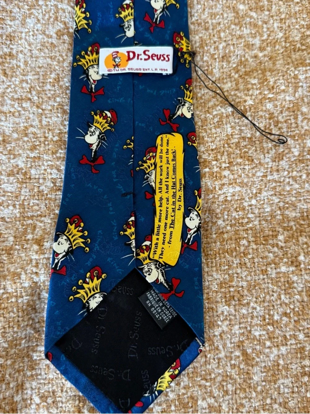 Vintage Dr. Suess Necktie 100%‎ Silk “King For A Day” Pattern Tie Cat In The Hat